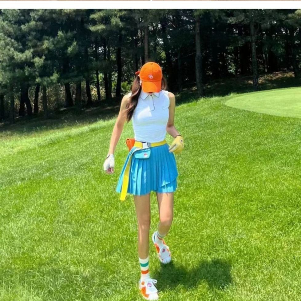 MALBON Korea original Women Golf Skirt, pleated, slim elasticated waist with small ball bag