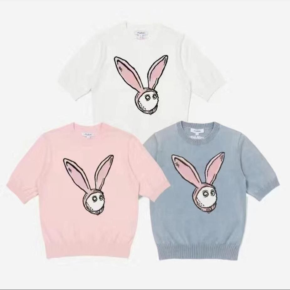 MALBON GOLF Korea 2025 Women's Knitted Round-Neck Knit Top Rabbit Short-sleeve Shirt