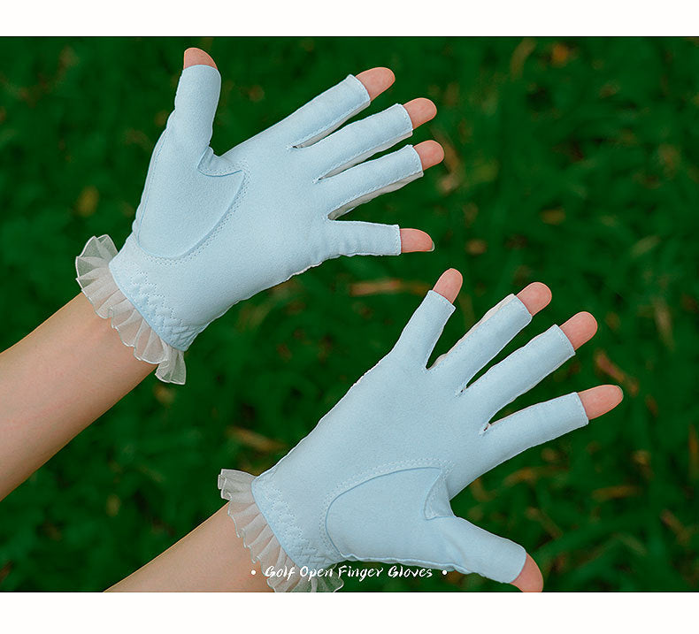 GREEN STAR Ladies Lace Golf Gloves half-finger gloves set