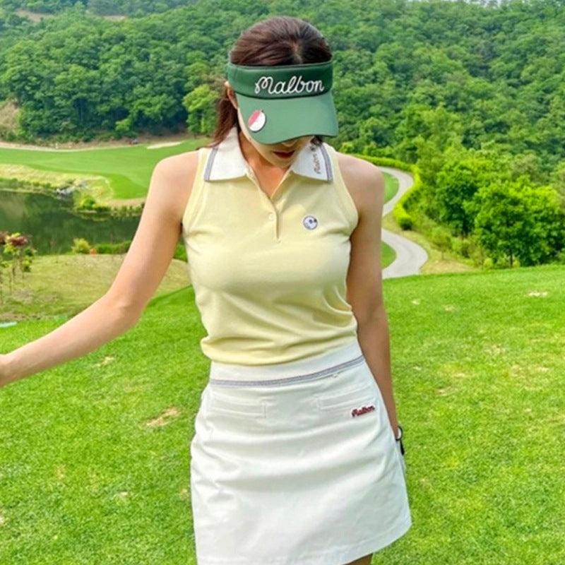 Korea MALBON golf women's lapel sleeveless knit top summer shirt