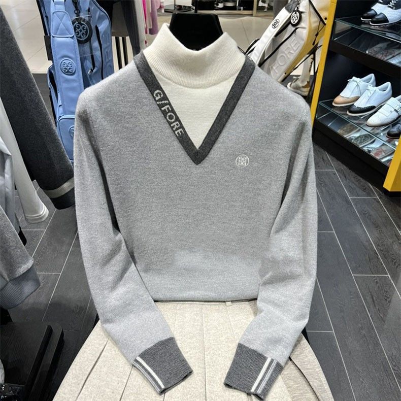 G/FORE Women Golf Sweater FW warm turtleneck color-blocked knit top shirt