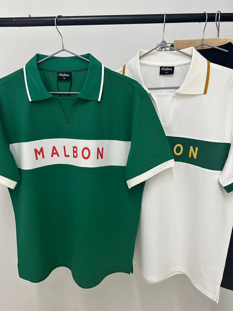 MALBON Korea Waffle Collar Block Shirt Men's Polo Shirt Quick Drying Top