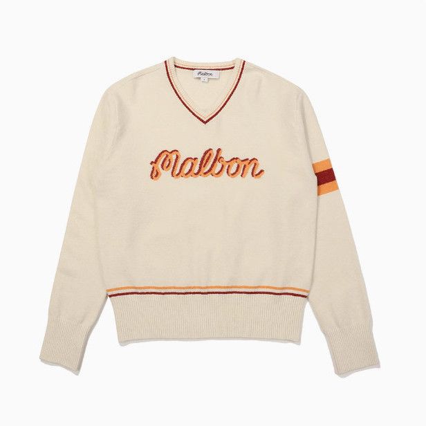 MALBON Korea Women Round Neck Logo Knit Top Sweater 24FW V-Neck Long Sleeve shirt