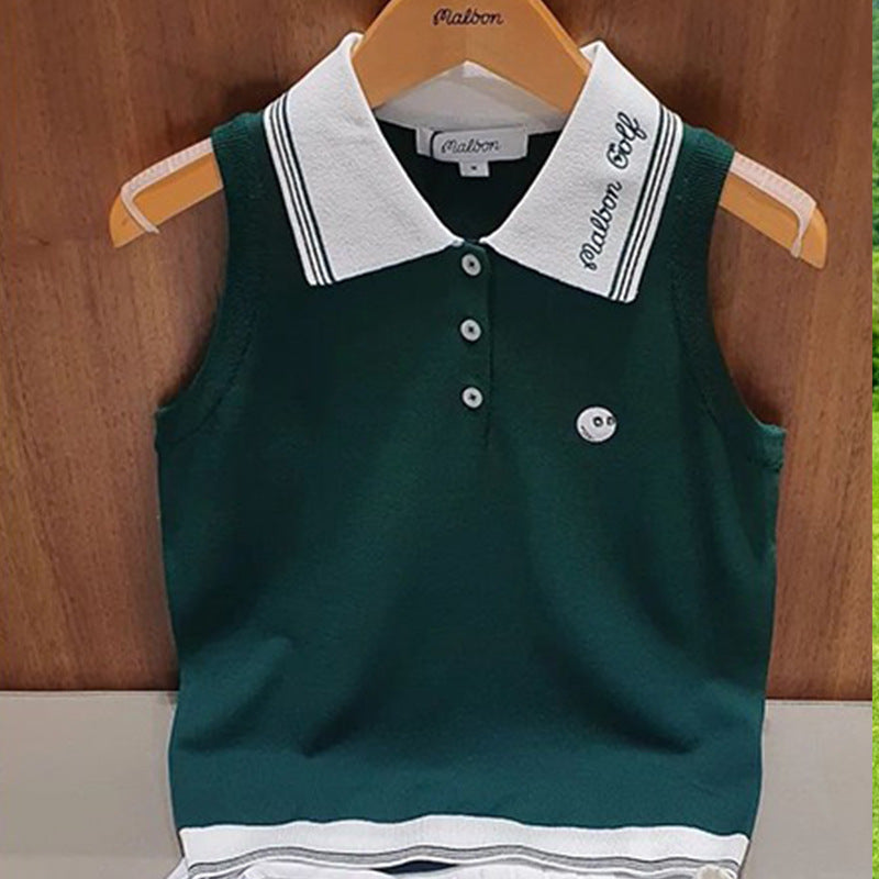 Korea MALBON golf women's lapel sleeveless knit top summer shirt