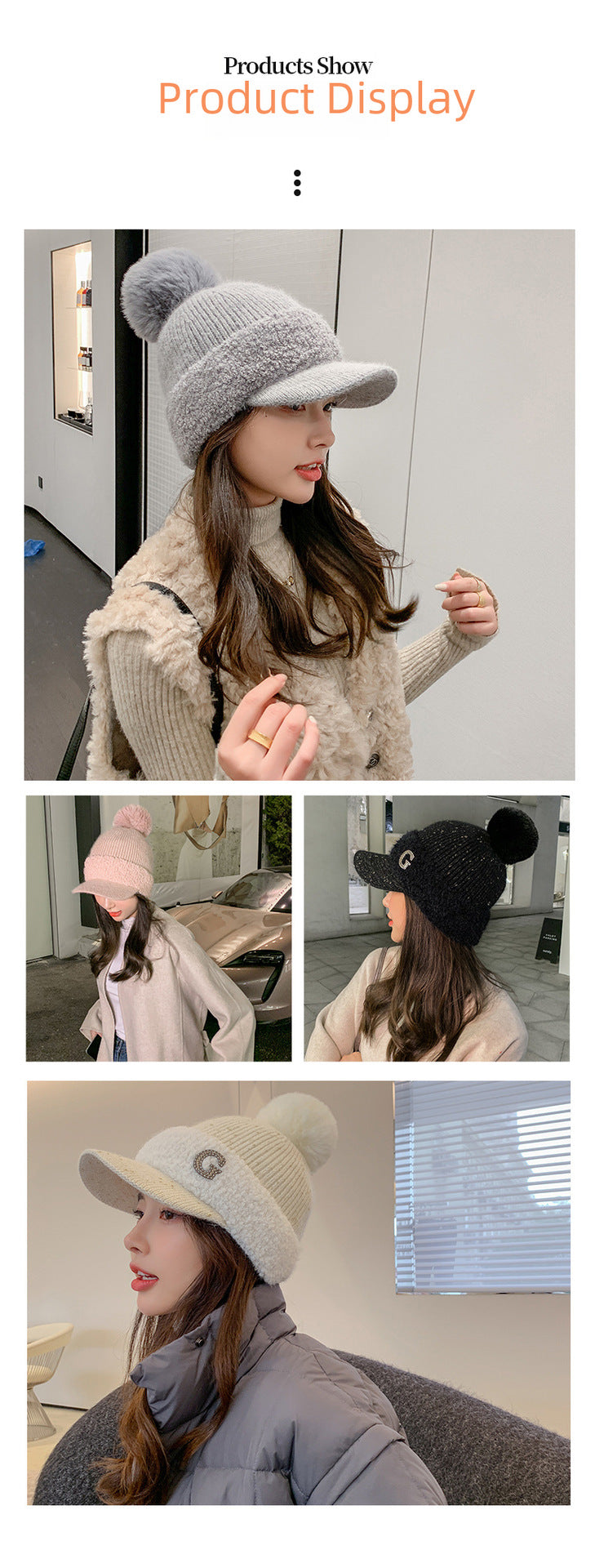 GREEN STAR Korean Style Rabbit Fur Knit Winter Golf Hat for Women
