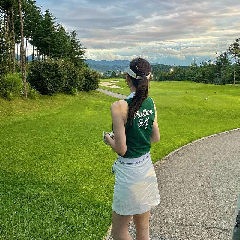 Korea MALBON golf women's lapel sleeveless knit top summer shirt