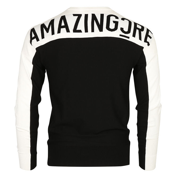 AMAZINGCRE Men's Golf Knitted Sweater, FW outdoor casual pullover sports knit