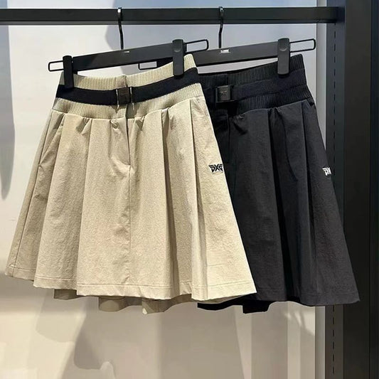 PXG Korea Women's Elastic Waist Golf Skirt Pleated Anti-Wrinkle