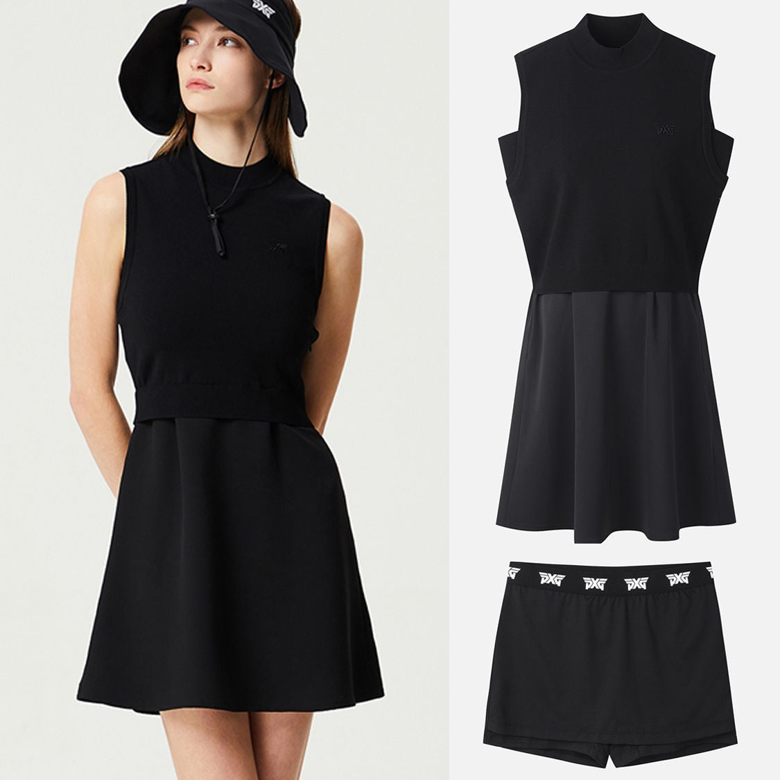 PXG Korea Women's One-piece Golf Dress with Short Leggings knitted fabric fabric dress